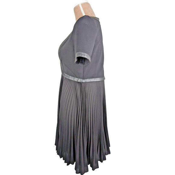 The Kooples Lamb Leather Trim Pleated Black A Line Deep V NWT Mini Dress 38 US 8 - Picture 2 of 10